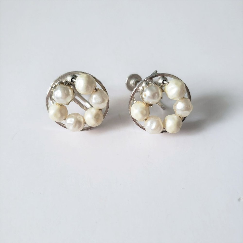 Vintage Pearl Circular Clip on Earrings